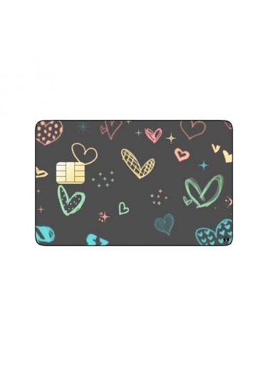 PRINTED BANK CARD STICKER Cute Colorful Hearts Drawing