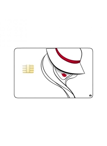 PRINTED BANK CARD STICKER Beautiful Woman Drawing Wearing Hat