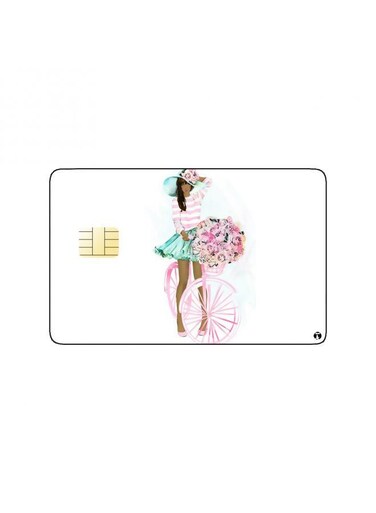 PRINTED BANK CARD STICKER Beautiful Girl Drawing With Roses