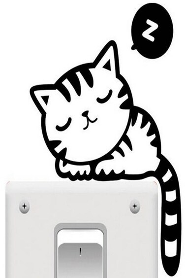 Cat Wall Sticker Decoration For The Doorbell Or Laptop Or The Switch Light Or The Car Black/White 12x17cm