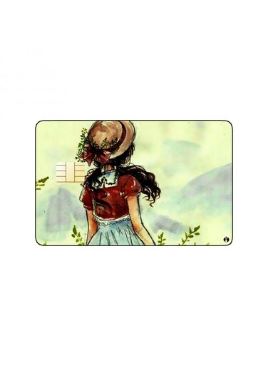 PRINTED BANK CARD STICKER Beautiful Girl Drawing With Hat