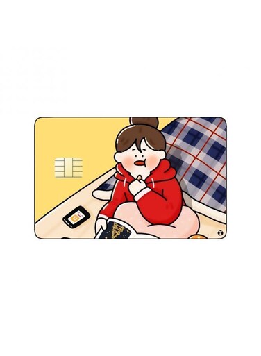 PRINTED BANK CARD STICKER Cute Girl Reading Drawing