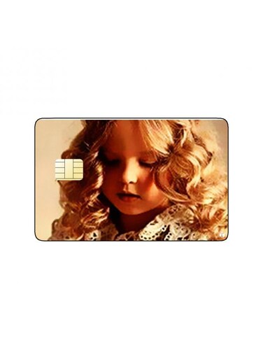 PRINTED BANK CARD STICKER Cute Blond Girl Drawing