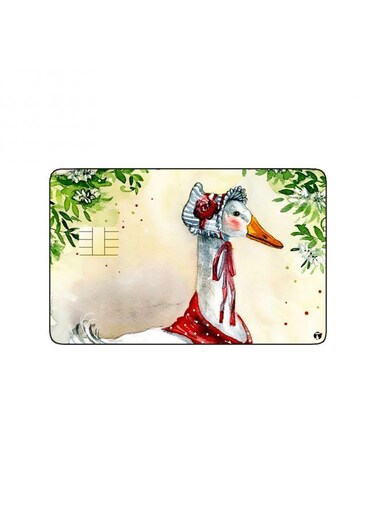 PRINTED BANK CARD STICKER Cute Goose Drawing With Hat And Scarf