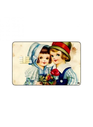 PRINTED BANK CARD STICKER Cute Kids Vintage Art With Hats