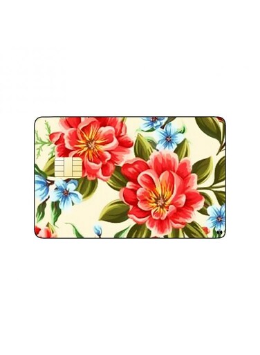 PRINTED BANK CARD STICKER Beautiful Red And Blue Flowers Drawing