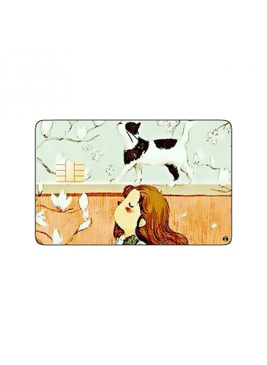 PRINTED BANK CARD STICKER Cute Girl Drawing With Cat
