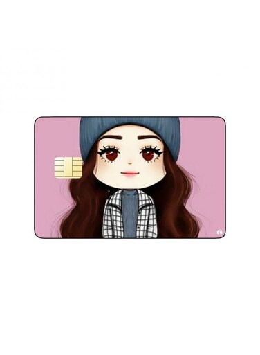 PRINTED BANK CARD STICKER Cute Girl Drawing With Hat