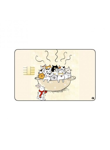 PRINTED BANK CARD STICKER Cute Cats Drawing In Bowl