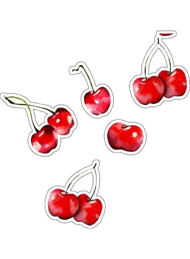 5-Piece Cherry Decorative Wall Sticker Multicolour 10x10cm