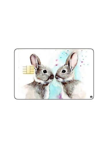 PRINTED BANK CARD STICKER Cute Rabbits Drawing With Roses