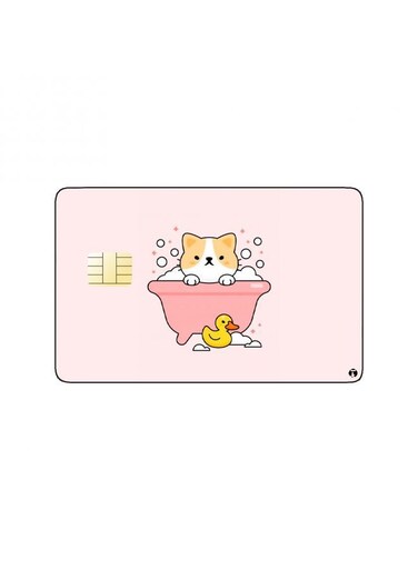 PRINTED BANK CARD STICKER Cute Puppy Drawing In Bathtube