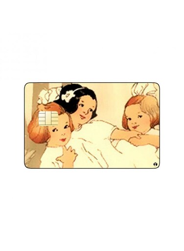 PRINTED BANK CARD STICKER Cute Girls Vintage Art In White Skirts