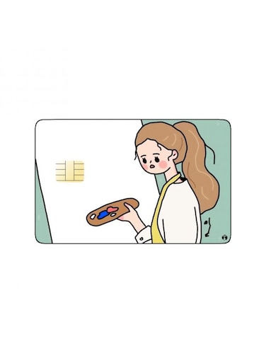 PRINTED BANK CARD STICKER Cute Girl Painting A Picture