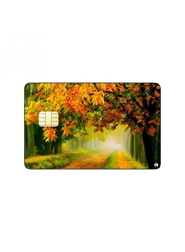 PRINTED BANK CARD STICKER Aesthetic Park Route Drawing At Autumn