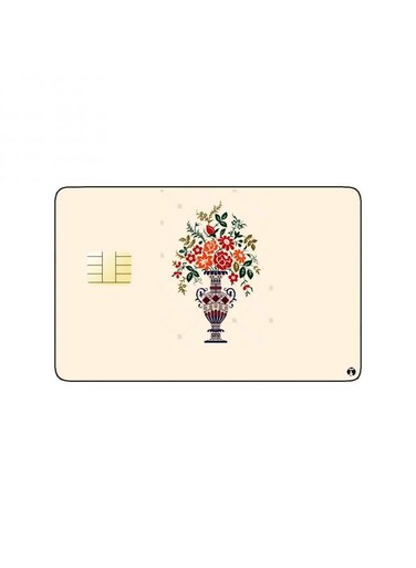 PRINTED BANK CARD STICKER Beautiful Colorful Roses Vase