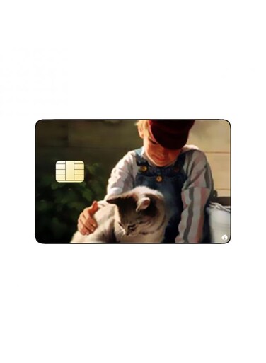 PRINTED BANK CARD STICKER Cute Boy Drawing With Cat