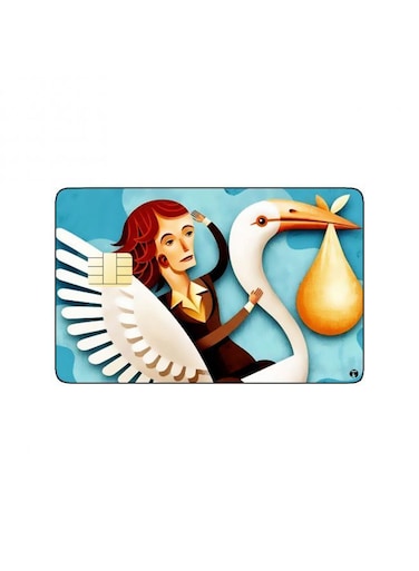 PRINTED BANK CARD STICKER Beautiful Girl Drawing On Stork