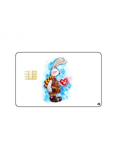 PRINTED BANK CARD STICKER Cute Rabbit Drawing With Heart