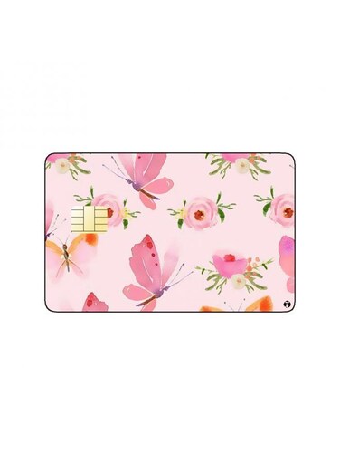 PRINTED BANK CARD STICKER Beautiful Pink Butterflies Drawing