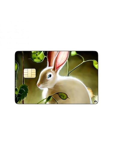 PRINTED BANK CARD STICKER Cute Rabbit Drawing With Plants