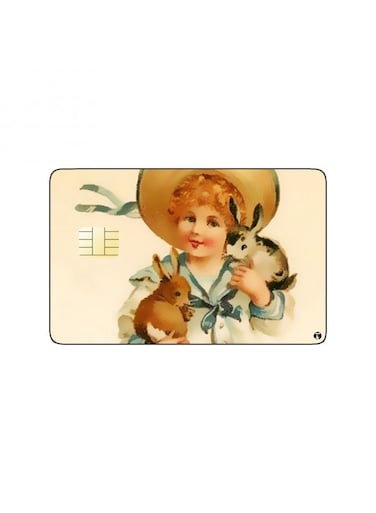 PRINTED BANK CARD STICKER Cute Girl Vintage Art With Rabbits