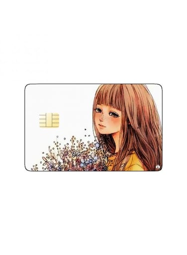 PRINTED BANK CARD STICKER Cute Girl Drawing With Flowers
