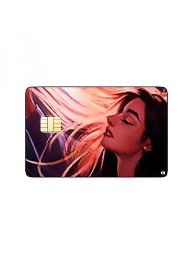 PRINTED BANK CARD STICKER Beautiful Girl Drawing With Long Hair