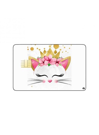 PRINTED BANK CARD STICKER Cute Cat Drawing With Roses And Crown