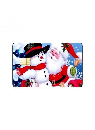 PRINTED BANK CARD STICKER Beautiful Santa Claus Drawing With Snowman