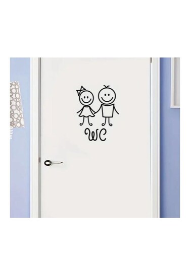 1pc Creative WC Sign Sticker, WC Pattern Self-Adhesive Wall Stickers, Toilet Home Decoration Wall Stickers,