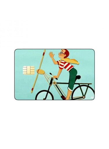 PRINTED BANK CARD STICKER Cool Guy Drawing On Bike
