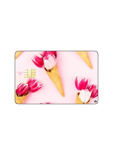PRINTED BANK CARD STICKER Beautiful Pink Flowers Cones Drawing
