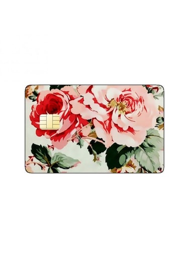 PRINTED BANK CARD STICKER Beautiful Pink Roses Drawing