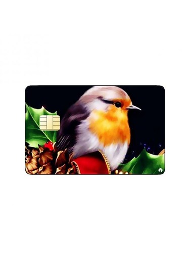 PRINTED BANK CARD STICKER Beautiful Bird Vintage Art With Ribbon