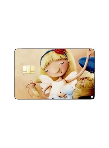 PRINTED BANK CARD STICKER Cute Girl Drawing With Toys