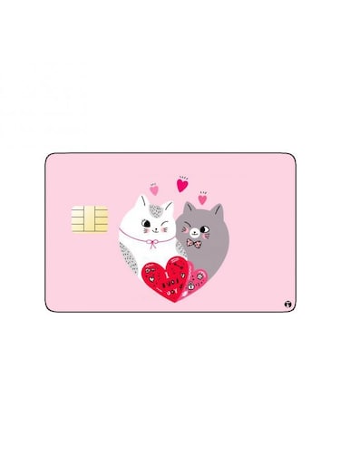PRINTED BANK CARD STICKER Cute Cats Drawing With Heart