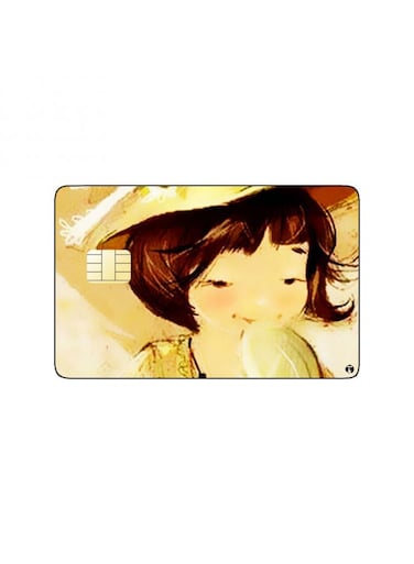 PRINTED BANK CARD STICKER Cute Girl Drawing Vintage Art With Clock