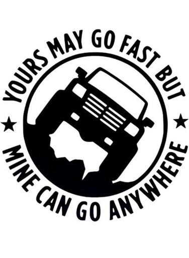 Vinyl Decal Car Sticker for Jeep Enthusiasts Yours May Go Fast But Mine Can Go Anywhere (Black)