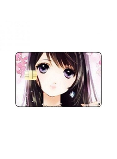 PRINTED BANK CARD STICKER Cute Anime Girl Drawing With Flowers