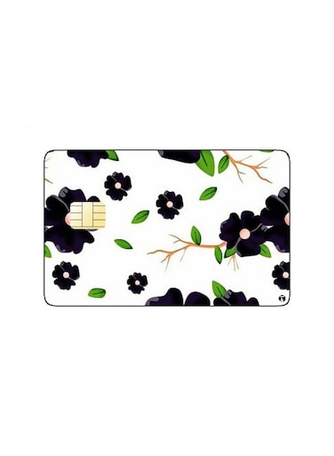 PRINTED BANK CARD STICKER Beautiful Black Flowers Drawing