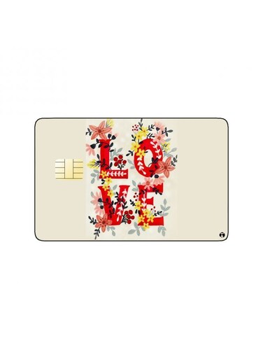 PRINTED BANK CARD STICKER "Love" With Flowers Drawing