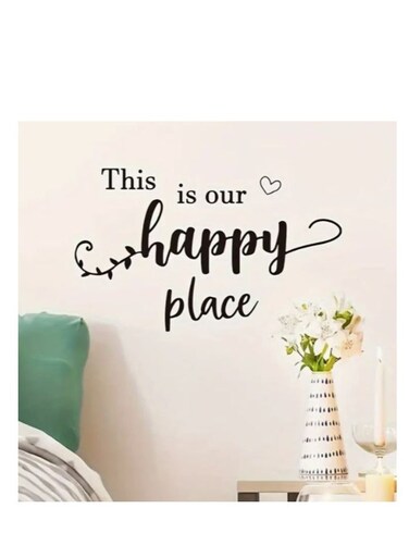 Classic Letter Print Wall Sticker: 'This is our happy place' - Decorate Your Home with a Removable, Self-Adhesive, Rectangular Wall Decoration