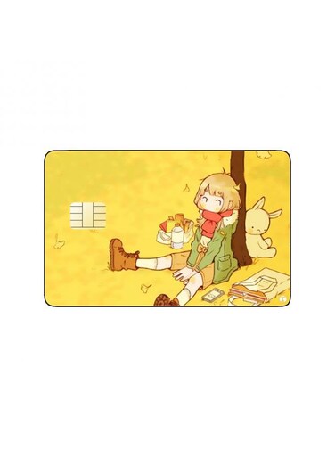 PRINTED BANK CARD STICKER Cute Girl Drawing In Autumn