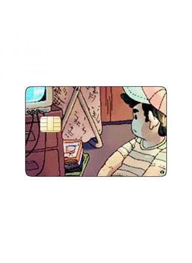 PRINTED BANK CARD STICKER Cute Boy Drawing Playing Video Game