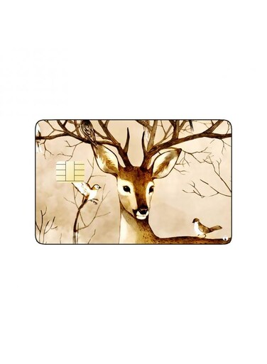 PRINTED BANK CARD STICKER Aesthetic Reindeer Drawing With Birds