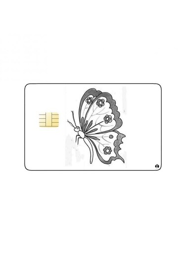 PRINTED BANK CARD STICKER Beautiful Black And White Butterfly Drawing