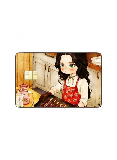 PRINTED BANK CARD STICKER Cute Girl Drawing In The Kitchen