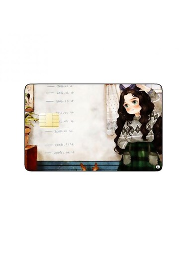 PRINTED BANK CARD STICKER Beautiful Girl Drawing With Puppy And Squirrel