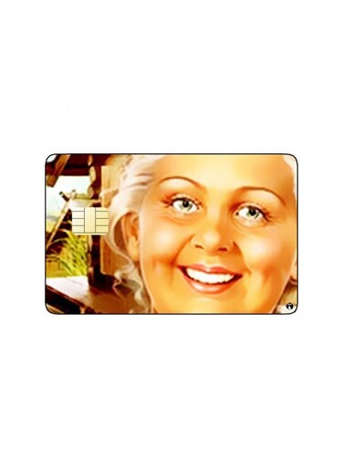 PRINTED BANK CARD STICKER Cute Old Woman Drawing With Honey